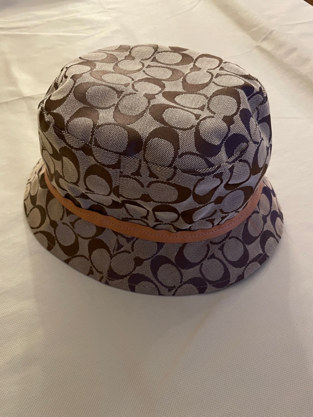 Coach Brown Signature Canvas Bucket Hat with Tan Trim
